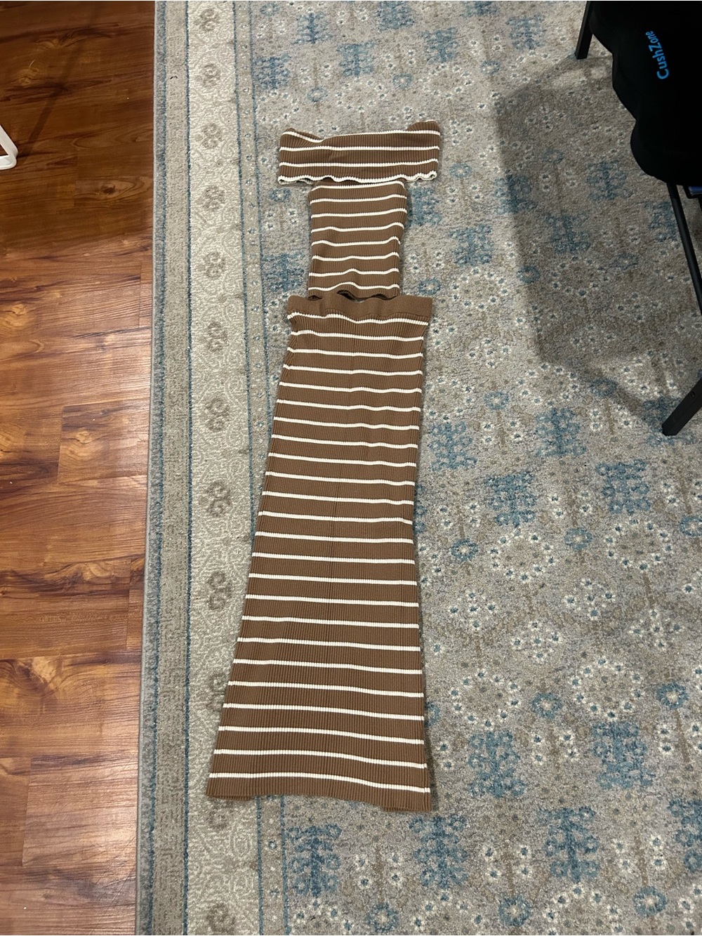 Striped Brown and Cream Knit Maxi Two Piece Set